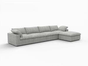 HomeRoots 160" Khaki Linen Blend Modular Sofa with Ottoman - Stylish, Flexible Comfort for Modern Living Spaces 714558