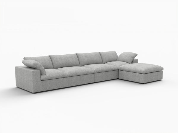 HomeRoots 160" Khaki Linen Blend Modular Sofa with Ottoman - Stylish, Flexible Comfort for Modern Living Spaces 714558