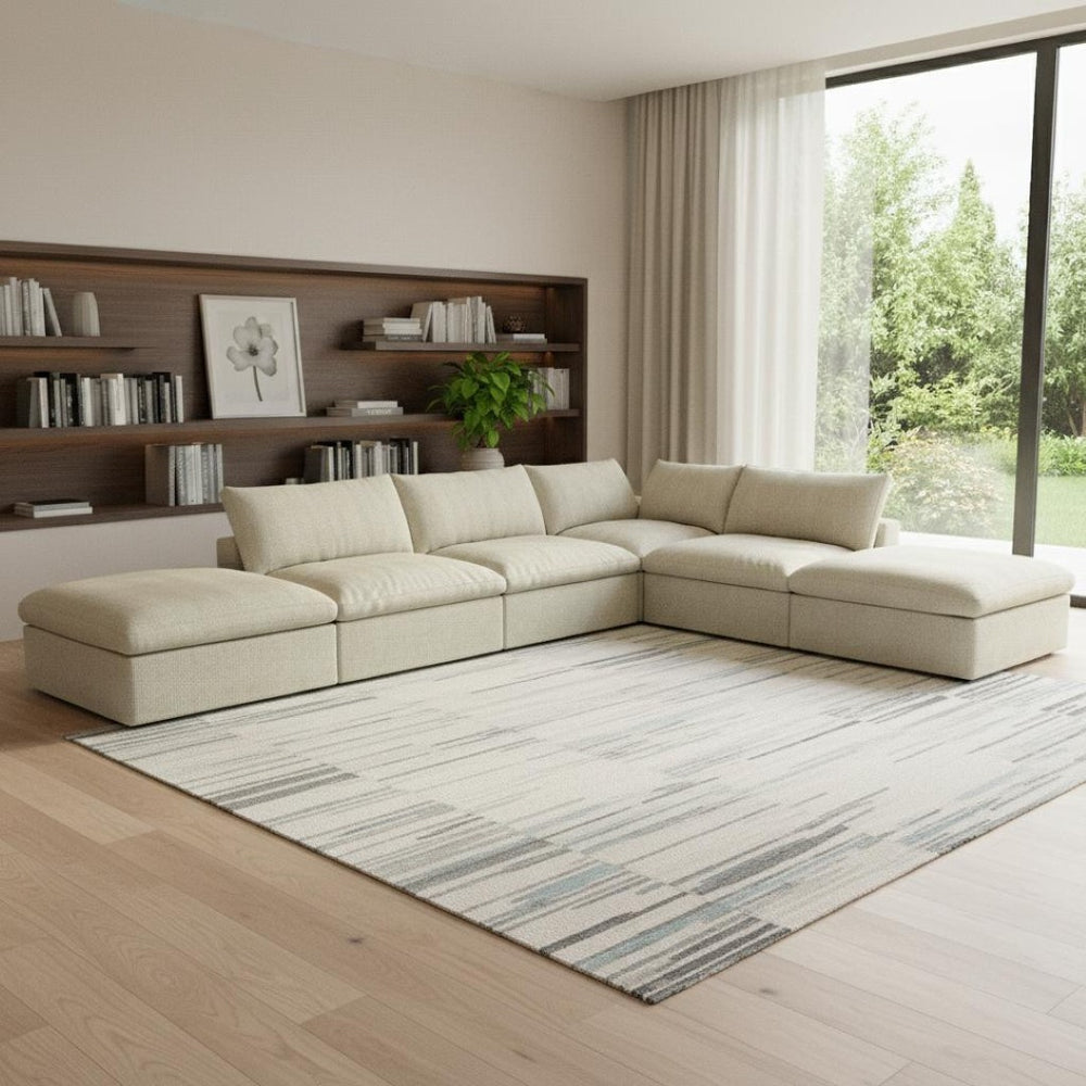HomeRoots 120" Khaki Linen Blend Modular Sofa with Ottoman & Storage – Stylish Comfort for Modern Living Spaces 714559