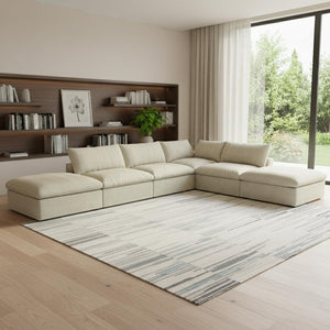HomeRoots 120" Khaki Linen Blend Modular Sofa with Ottoman & Storage – Stylish Comfort for Modern Living Spaces 714559