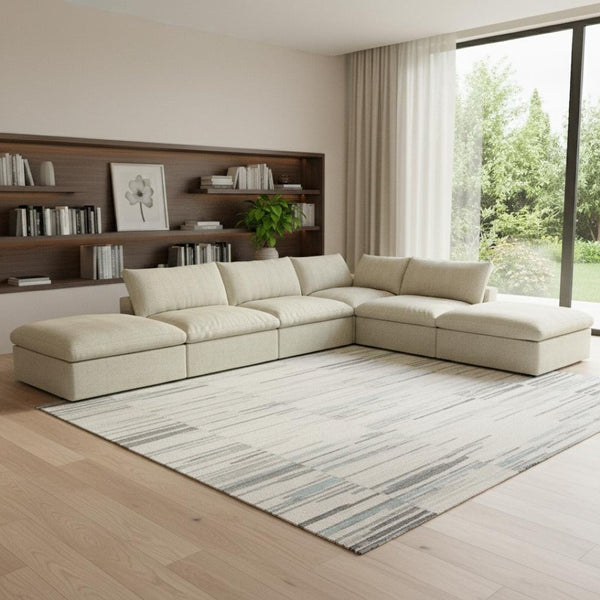 HomeRoots 120" Khaki Linen Blend Modular Sofa with Ottoman & Storage – Stylish Comfort for Modern Living Spaces 714559