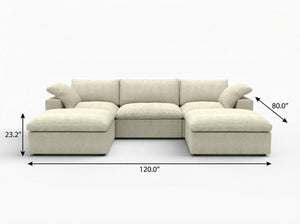 HomeRoots 120" Khaki Linen Blend Modular Sofa with Ottoman & Storage – Versatile Comfort for Modern Living Spaces 714560