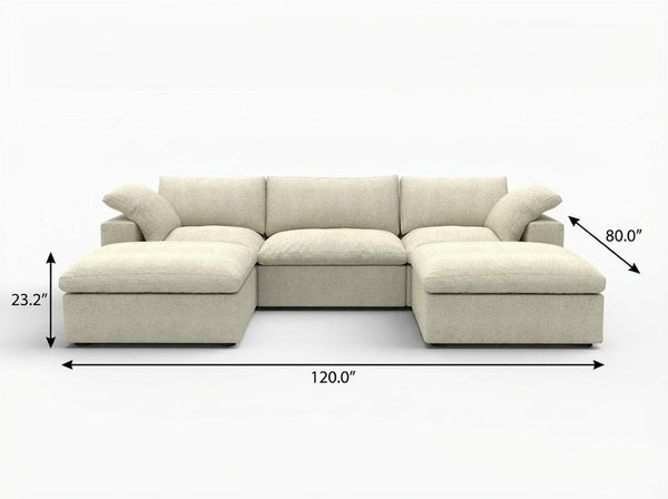 HomeRoots 120" Khaki Linen Blend Modular Sofa with Ottoman & Storage – Versatile Comfort for Modern Living Spaces 714560