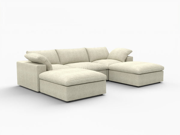 HomeRoots 120" Khaki Linen Blend Modular Sofa with Ottoman & Storage – Versatile Comfort for Modern Living Spaces 714560