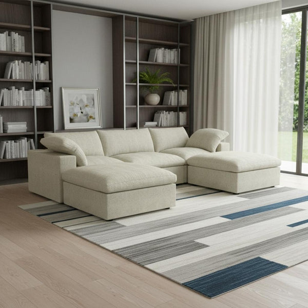 HomeRoots 120" Khaki Linen Blend Modular Sofa with Ottoman & Storage – Versatile Comfort for Modern Living Spaces 714560