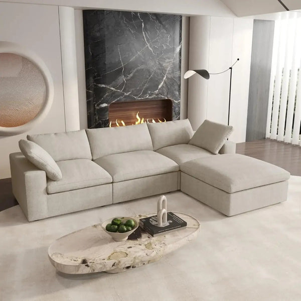 HomeRoots 160" Black Linen-Blend Modular Sofa with Ottoman & Storage – Versatile Seating for Modern Living 714561