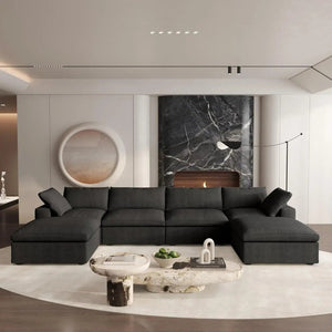 HomeRoots 120" White Linen Blend Modular Sofa Set with Ottoman – Stylish, Versatile Comfort for Your Living Room! 714562