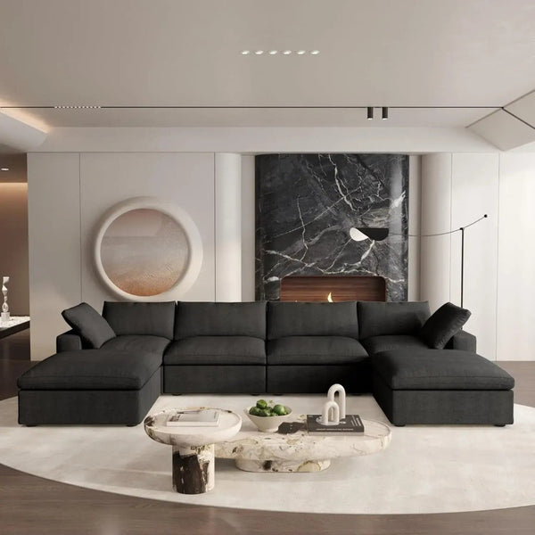 HomeRoots 120" White Linen Blend Modular Sofa Set with Ottoman – Stylish, Versatile Comfort for Your Living Room! 714562