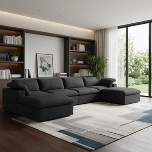 HomeRoots 120" White Linen Blend Modular Sofa Set with Ottoman – Stylish, Versatile Comfort for Your Living Room! 714562