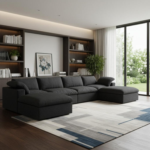 HomeRoots 120" White Linen Blend Modular Sofa Set with Ottoman – Stylish, Versatile Comfort for Your Living Room! 714562