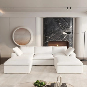 HomeRoots 120" Modern White Linen Blend Modular Sofa Set with Ottoman, Storage & Versatile Design Options 714563