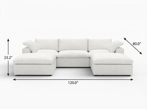 HomeRoots 120" Modern White Linen Blend Modular Sofa Set with Ottoman, Storage & Versatile Design Options 714563