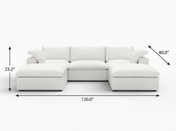 HomeRoots 120" Modern White Linen Blend Modular Sofa Set with Ottoman, Storage & Versatile Design Options 714563