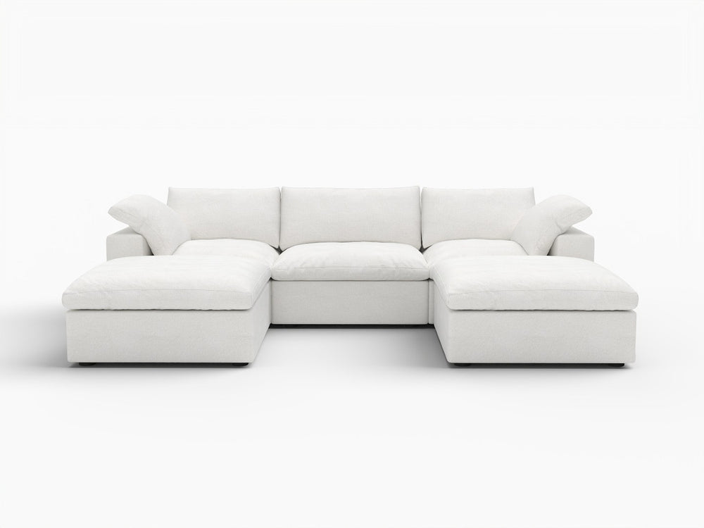 HomeRoots 120" Modern White Linen Blend Modular Sofa Set with Ottoman, Storage & Versatile Design Options 714563