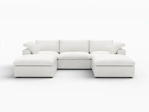 HomeRoots 120" Modern White Linen Blend Modular Sofa Set with Ottoman, Storage & Versatile Design Options 714563
