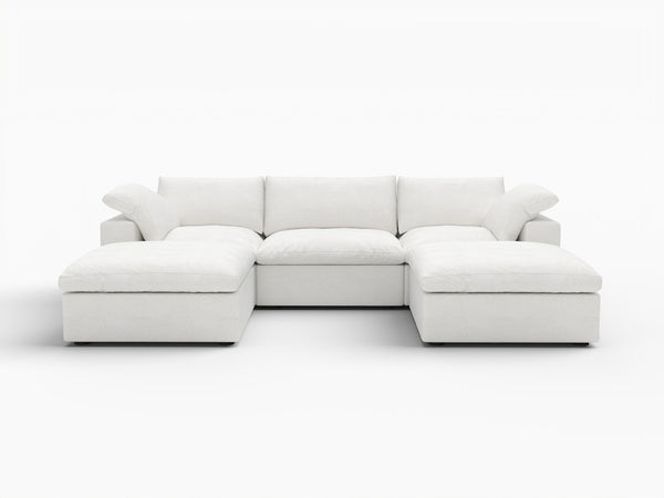 HomeRoots 120" Modern White Linen Blend Modular Sofa Set with Ottoman, Storage & Versatile Design Options 714563