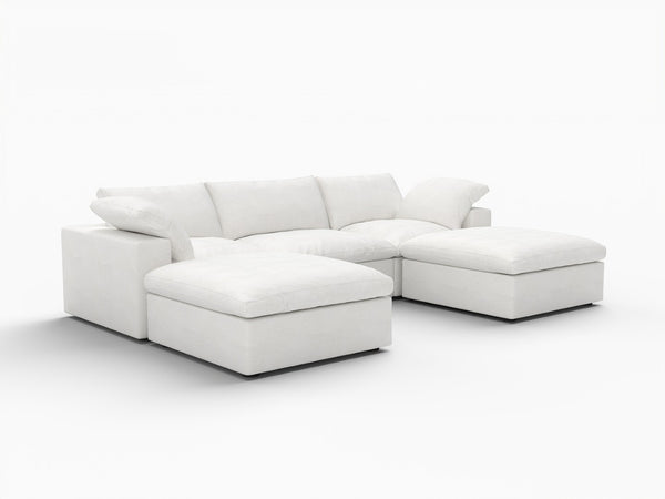 HomeRoots 120" Modern White Linen Blend Modular Sofa Set with Ottoman, Storage & Versatile Design Options 714563