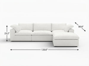 HomeRoots 160" Elegant White Linen Blend Modular Sofa with Storage Ottoman for Versatile Living Room Style 714564