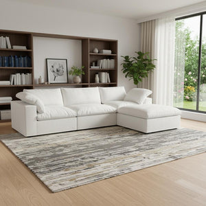 HomeRoots 160" Elegant White Linen Blend Modular Sofa with Storage Ottoman for Versatile Living Room Style 714564