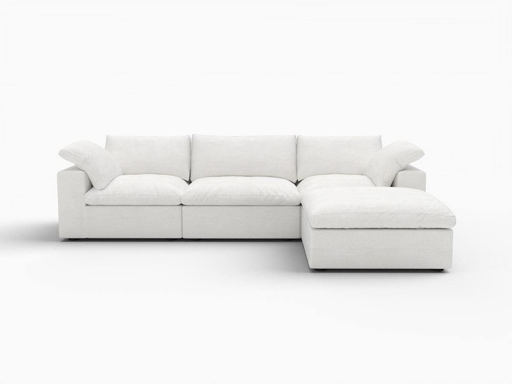 HomeRoots 160" Elegant White Linen Blend Modular Sofa with Storage Ottoman for Versatile Living Room Style 714564