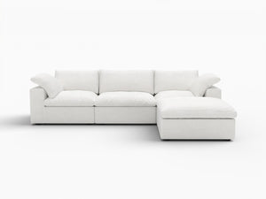 HomeRoots 160" Elegant White Linen Blend Modular Sofa with Storage Ottoman for Versatile Living Room Style 714564