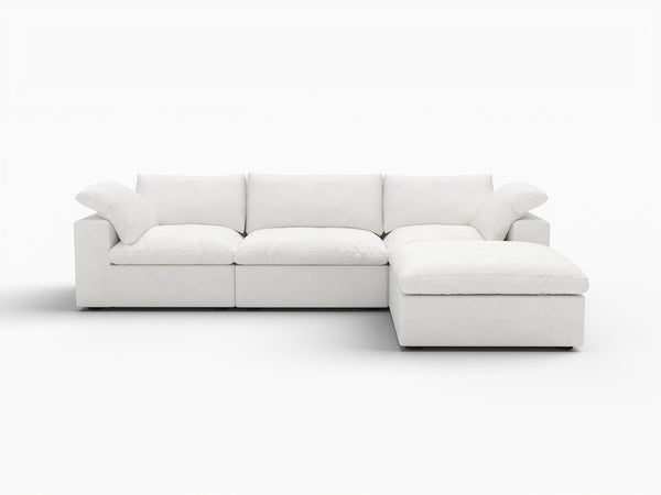 HomeRoots 160" Elegant White Linen Blend Modular Sofa with Storage Ottoman for Versatile Living Room Style 714564