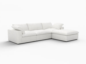 HomeRoots 160" Elegant White Linen Blend Modular Sofa with Storage Ottoman for Versatile Living Room Style 714564