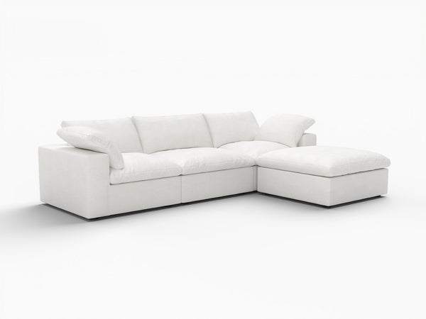 HomeRoots 160" Elegant White Linen Blend Modular Sofa with Storage Ottoman for Versatile Living Room Style 714564