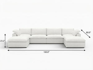 HomeRoots 160" White Linen Blend Modular Sofa with Ottoman - Elegant, Configurable Comfort for Any Living Space 714565