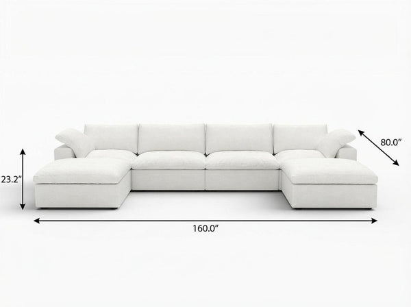 HomeRoots 160" White Linen Blend Modular Sofa with Ottoman - Elegant, Configurable Comfort for Any Living Space 714565