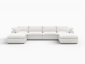 HomeRoots 160" White Linen Blend Modular Sofa with Ottoman - Elegant, Configurable Comfort for Any Living Space 714565