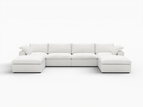 HomeRoots 160" White Linen Blend Modular Sofa with Ottoman - Elegant, Configurable Comfort for Any Living Space 714565