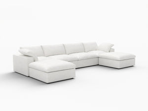 HomeRoots 160" White Linen Blend Modular Sofa with Ottoman - Elegant, Configurable Comfort for Any Living Space 714565