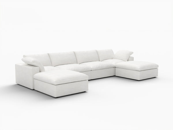 HomeRoots 160" White Linen Blend Modular Sofa with Ottoman - Elegant, Configurable Comfort for Any Living Space 714565