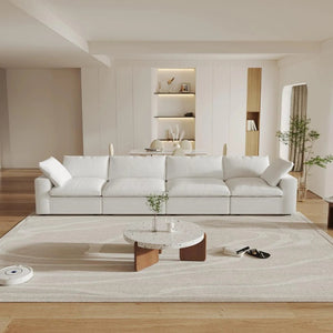 HomeRoots 120" Modern Modular Wood Sofa in White Linen Blend – Stylish, Comfortable & Versatile Living Room Centerpiece 714566
