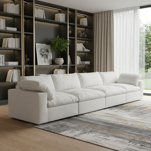 HomeRoots 120" Modern Modular Wood Sofa in White Linen Blend – Stylish, Comfortable & Versatile Living Room Centerpiece 714566