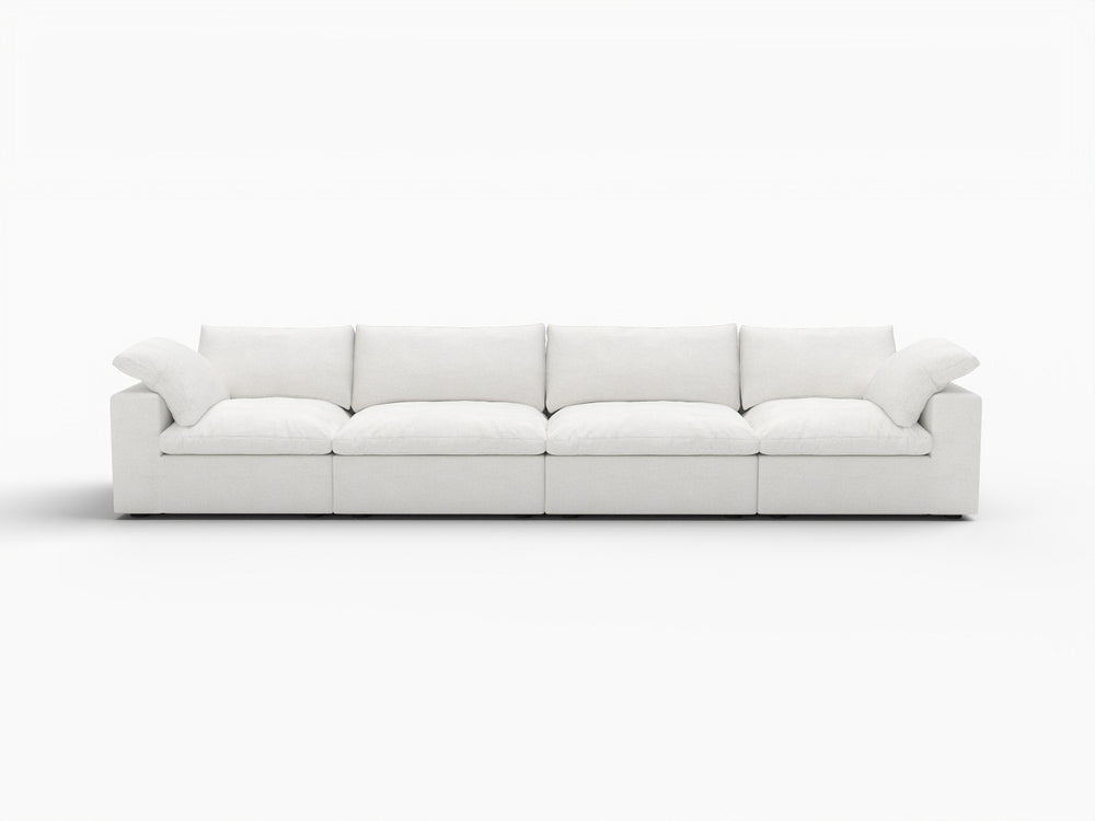 HomeRoots 120" Modern Modular Wood Sofa in White Linen Blend – Stylish, Comfortable & Versatile Living Room Centerpiece 714566
