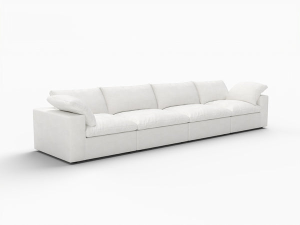 HomeRoots 120" Modern Modular Wood Sofa in White Linen Blend – Stylish, Comfortable & Versatile Living Room Centerpiece 714566