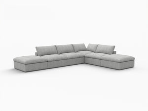 HomeRoots 160" Light Gray Linen Blend Modular Sofa with Ottoman & Storage - Stylish Comfort for Large Spaces 714569