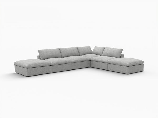 HomeRoots 160" Light Gray Linen Blend Modular Sofa with Ottoman & Storage - Stylish Comfort for Large Spaces 714569