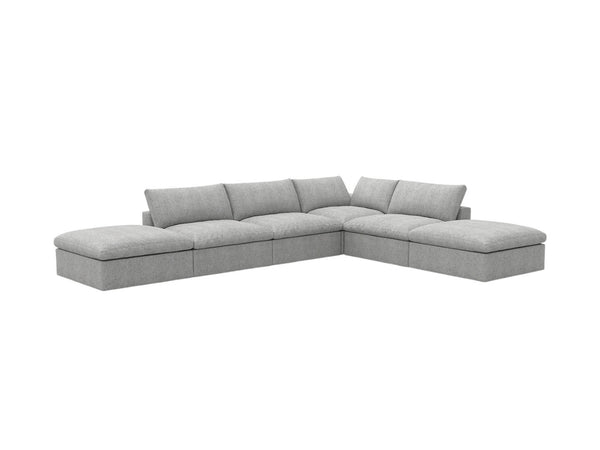HomeRoots 160" Light Gray Linen Blend Modular Sofa with Ottoman & Storage - Stylish Comfort for Large Spaces 714569