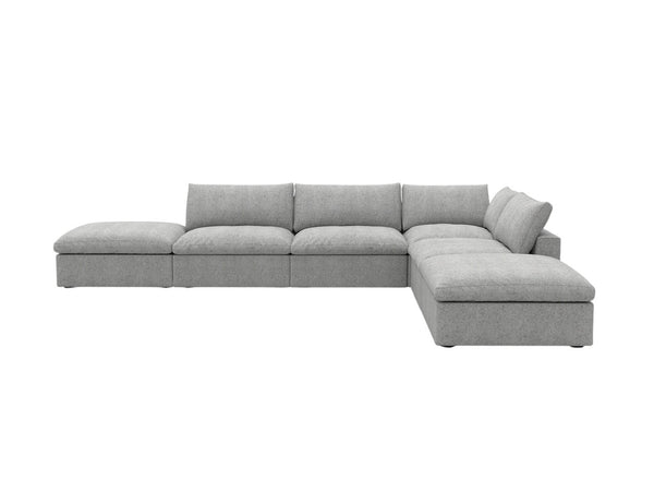 HomeRoots 160" Light Gray Linen Blend Modular Sofa with Ottoman & Storage - Stylish Comfort for Large Spaces 714569