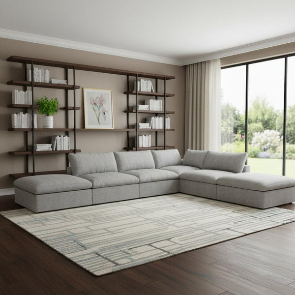 HomeRoots 160" Light Gray Linen Blend Modular Sofa with Ottoman & Storage - Stylish Comfort for Large Spaces 714569