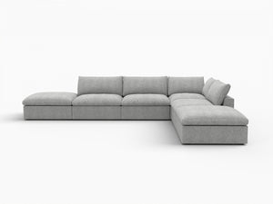 HomeRoots 160" Light Gray Linen Blend Modular Sofa with Ottoman & Storage - Stylish Comfort for Large Spaces 714569