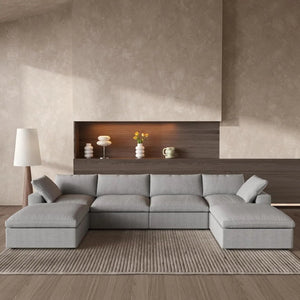 HomeRoots 160" Light Gray Linen Blend Modular Sofa: Versatile Comfort & Style for Modern Living Spaces! 714570
