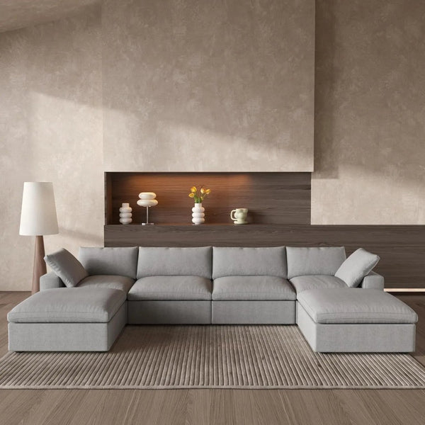 HomeRoots 160" Light Gray Linen Blend Modular Sofa: Versatile Comfort & Style for Modern Living Spaces! 714570
