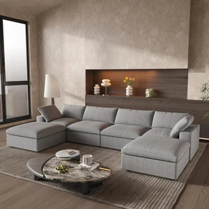 HomeRoots 160" Light Gray Linen Blend Modular Sofa: Versatile Comfort & Style for Modern Living Spaces! 714570