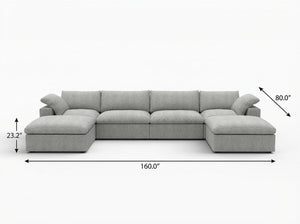 HomeRoots 160" Light Gray Linen Blend Modular Sofa: Versatile Comfort & Style for Modern Living Spaces! 714570