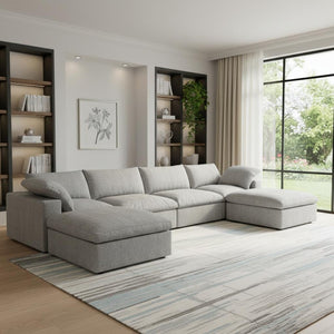HomeRoots 160" Light Gray Linen Blend Modular Sofa: Versatile Comfort & Style for Modern Living Spaces! 714570