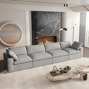 HomeRoots 120" Light Gray Linen Blend Modular Sofa - Versatile, Stylish Seating for Modern Living Rooms 714571